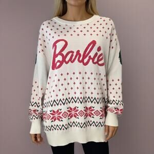 Barbie Fairisle Pink Snowflake knit Green Ponytail sweater.